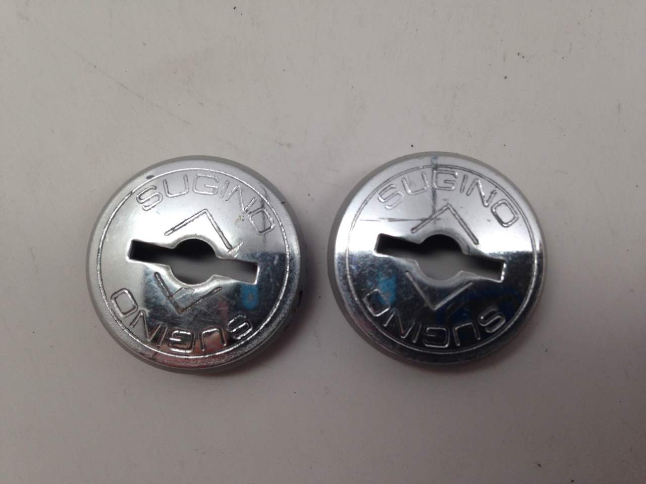 NOS Vintage Sugino Crank Dust Caps / Covers: Chrome Plastic, Threaded