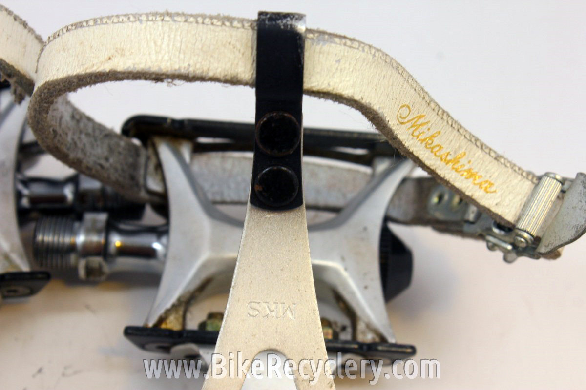 Suntour Cyclone Platform Pedals, MKS Clips & Leather Toe Straps