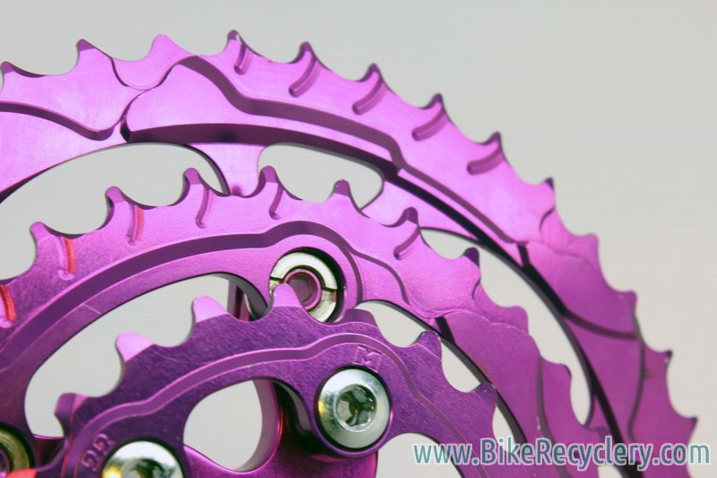 3DV Overkill Kooka Crankset & Moonhead Chainrings: Purple Ano 175mm 44/32/22t MINT+