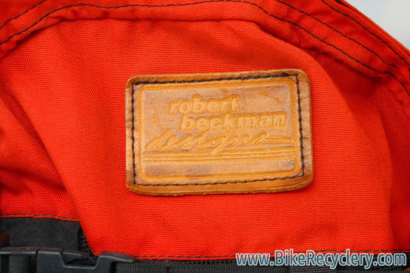 Vintage Robert Beckman Panniers: Red/Black, 5-Hook & Strap System, Rain Covers, Used (pair)