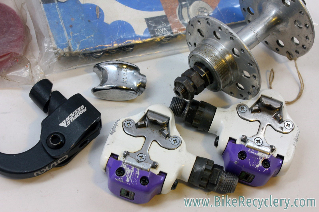 Vintage Road Bike Parts Lot Chains, SPD PDA525 Road Pedals, XL