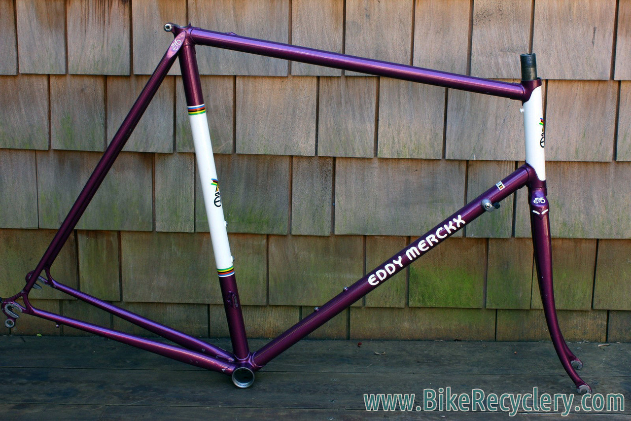 1985 Eddy Merckx Professional Frame / Fork: 60cm (58.5cm Top Tube), Purple & White Cycle Art Paint, 130mm Spacing