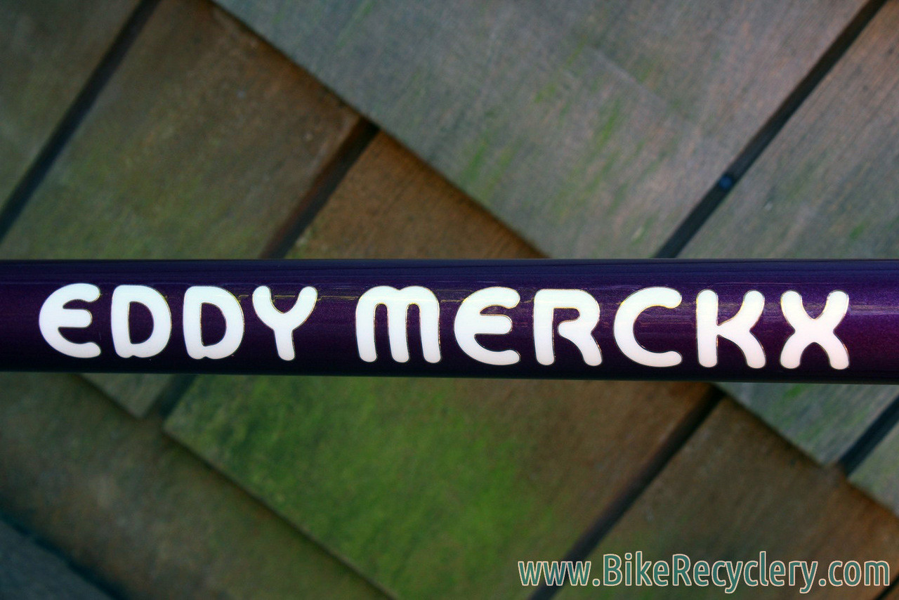 1985 Eddy Merckx Professional Frame / Fork: 60cm (58.5cm Top Tube), Purple & White Cycle Art Paint, 130mm Spacing