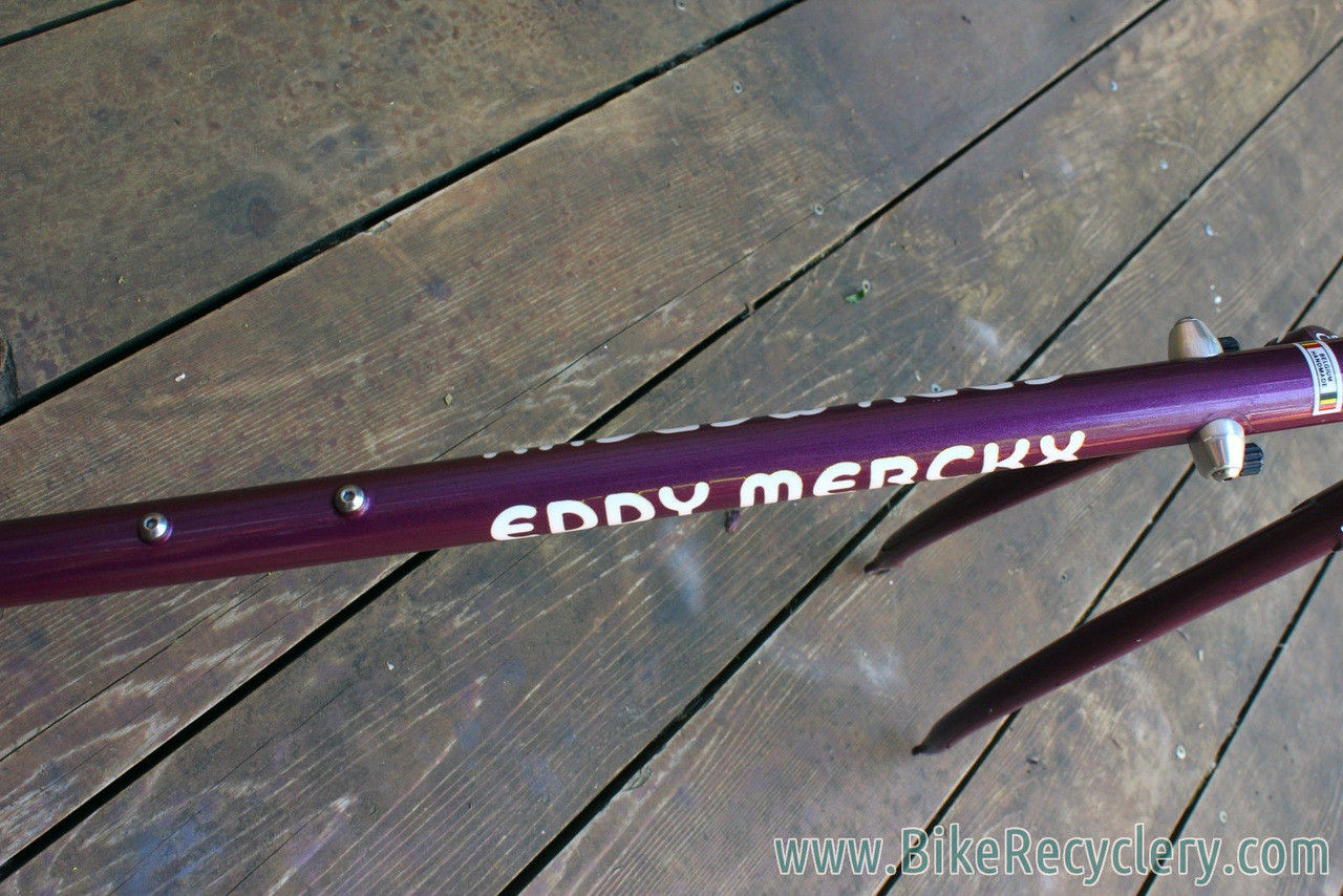 1985 Eddy Merckx Professional Frame / Fork: 60cm (58.5cm Top Tube), Purple & White Cycle Art Paint, 130mm Spacing