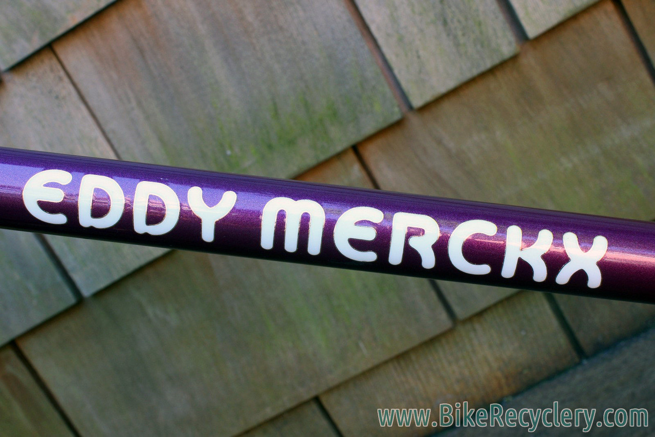 1985 Eddy Merckx Professional Frame / Fork: 60cm (58.5cm Top Tube), Purple & White Cycle Art Paint, 130mm Spacing