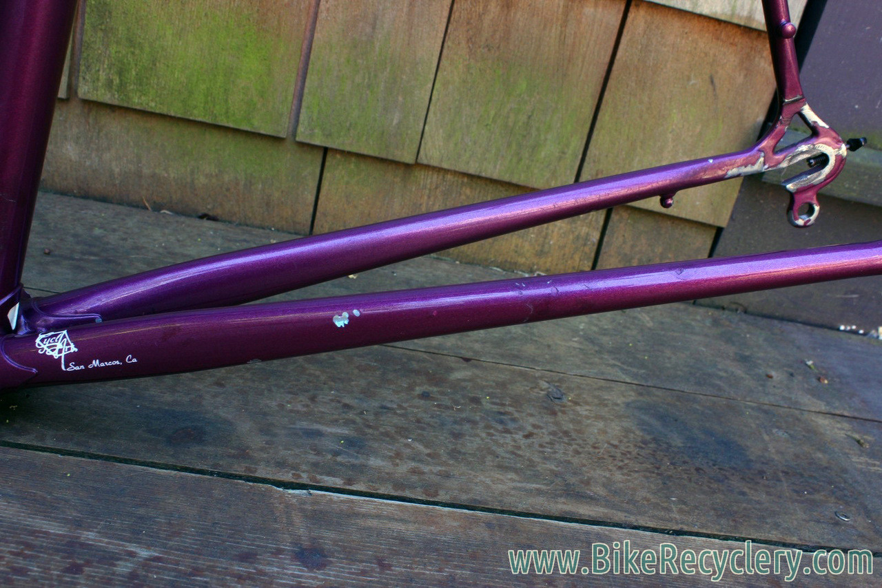 1985 Eddy Merckx Professional Frame / Fork: 60cm (58.5cm Top Tube), Purple & White Cycle Art Paint, 130mm Spacing