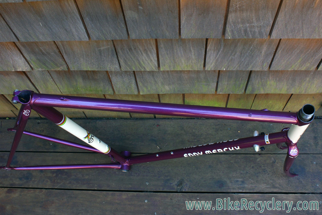 Vintage 1985 Eddy Merckx Professional Frame / Fork: 60cm (58.5cm Top Tube), Purple & White Cycle Art Paint, 130mm Spacing