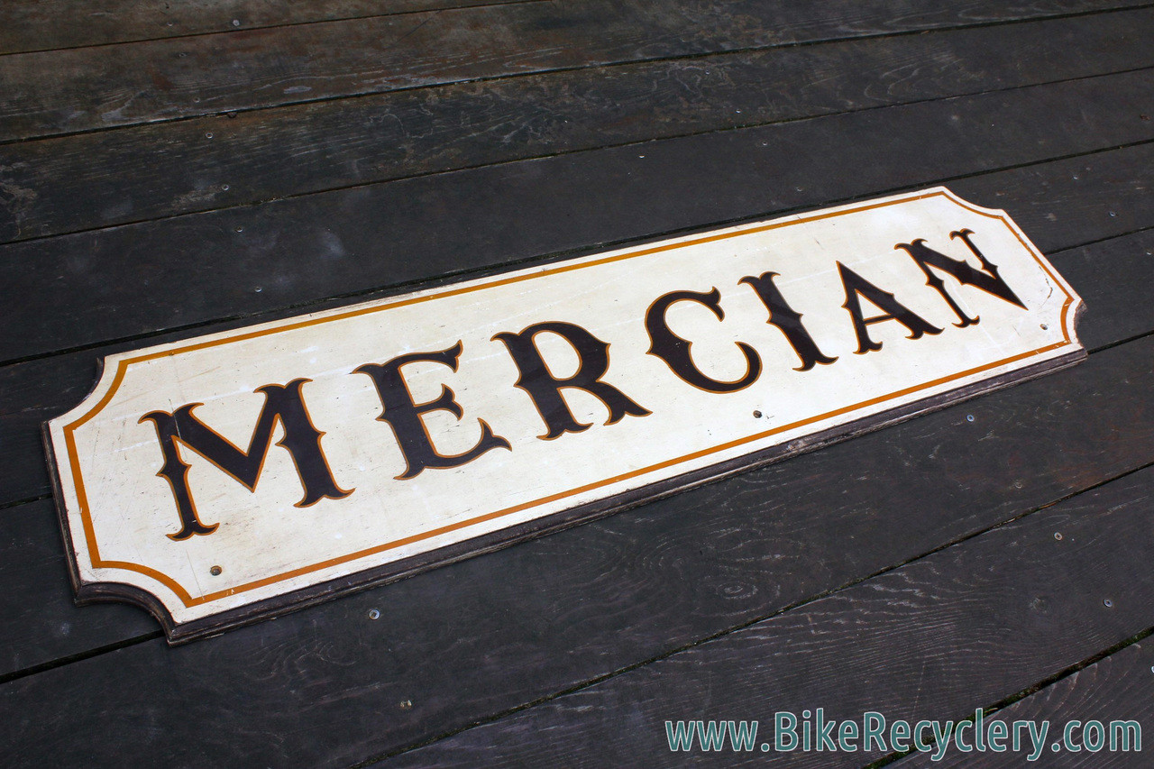 Mercian Wooden Sign: Handpainted - 1960's/1970's Vintage - Patina - British Bicycle Shop Memorabilia - 42x7"