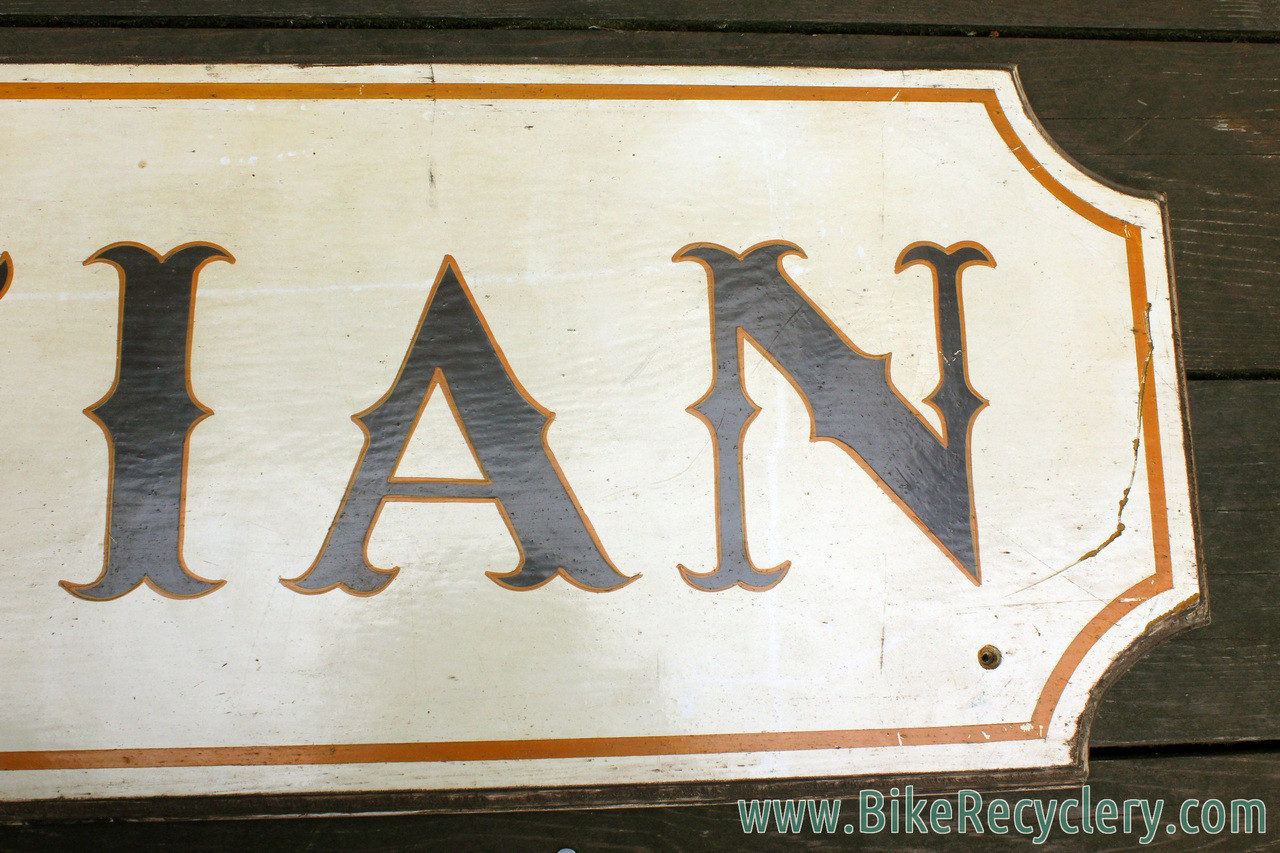 Mercian Wooden Sign: Handpainted - 1960's/1970's Vintage - Patina - British Bicycle Shop Memorabilia - 42x7"