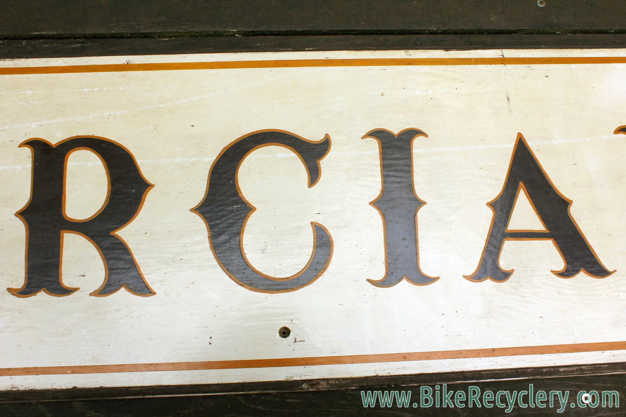 Mercian Wooden Sign: Handpainted - 1960's/1970's Vintage - Patina - British Bicycle Shop Memorabilia - 42x7"