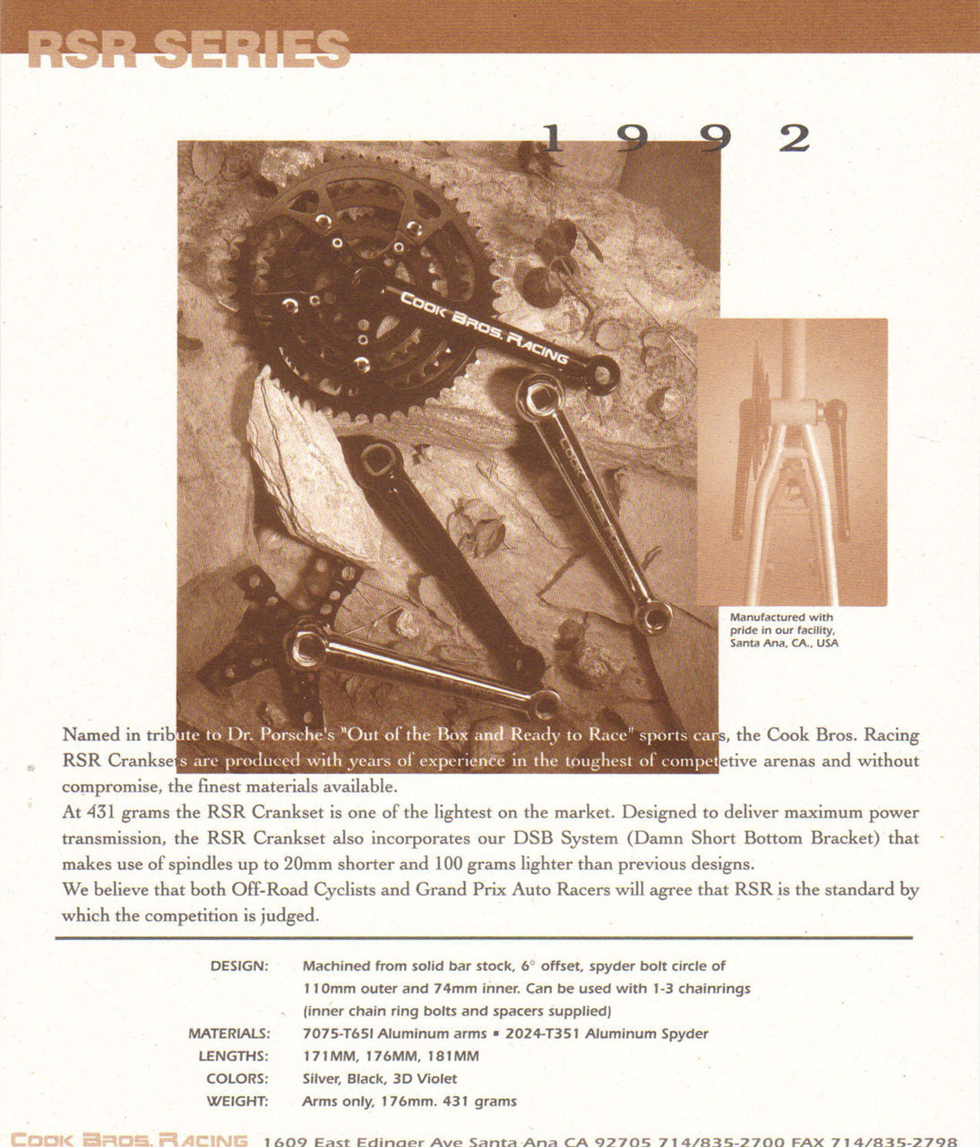 NOS Cook Bros Racing RSR Crank Arms Pewter 176mm 110/58mm Dust