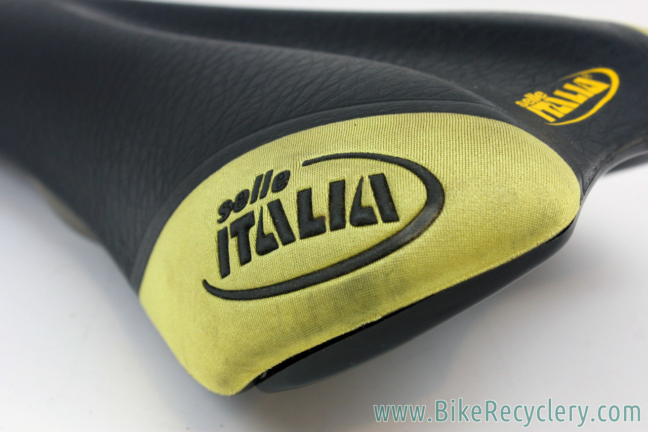 Selle Italia XO Saddle: Black Leather & Yellow Kevlar - Early