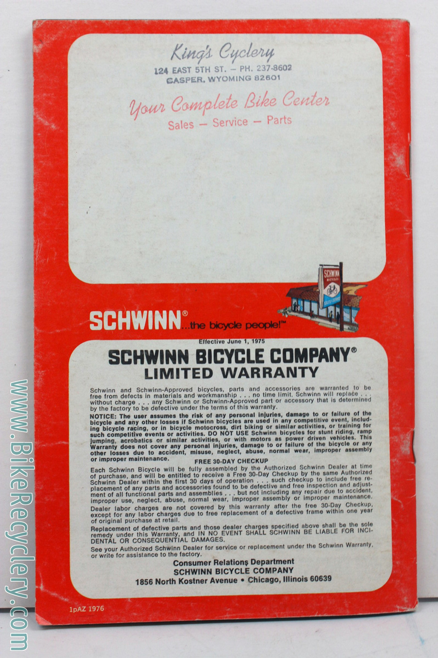 1976 Schwinn Cycles Consumer Catalog / Brochure (mint) Bike Recyclery