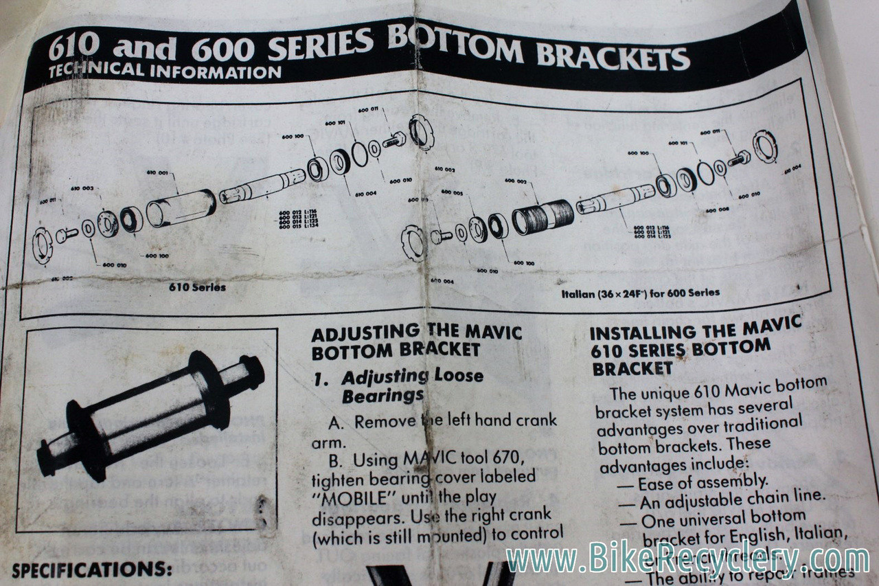 Boîtier Pédalier Mavic SSC URD 119mm - NOS - Fabriqué En France - 1994