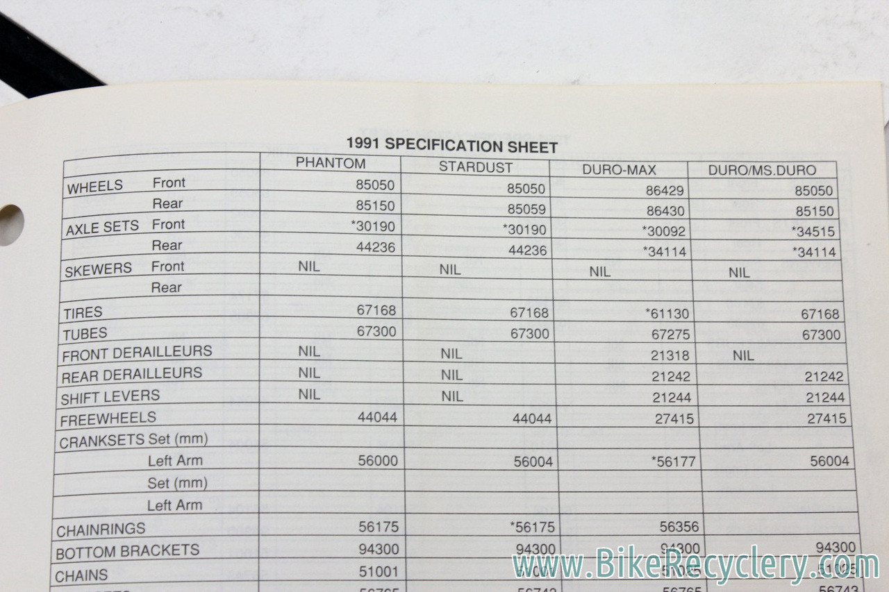 Schwinn Bicycle Repair Parts Specifications Catalog LOT 1986 to 1999