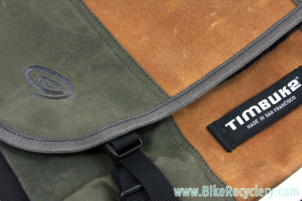 NEW Timbuk2 Custom Classic Commuter Messenger Bag: SUEDE - Waterproof Pattern - Green & Tan