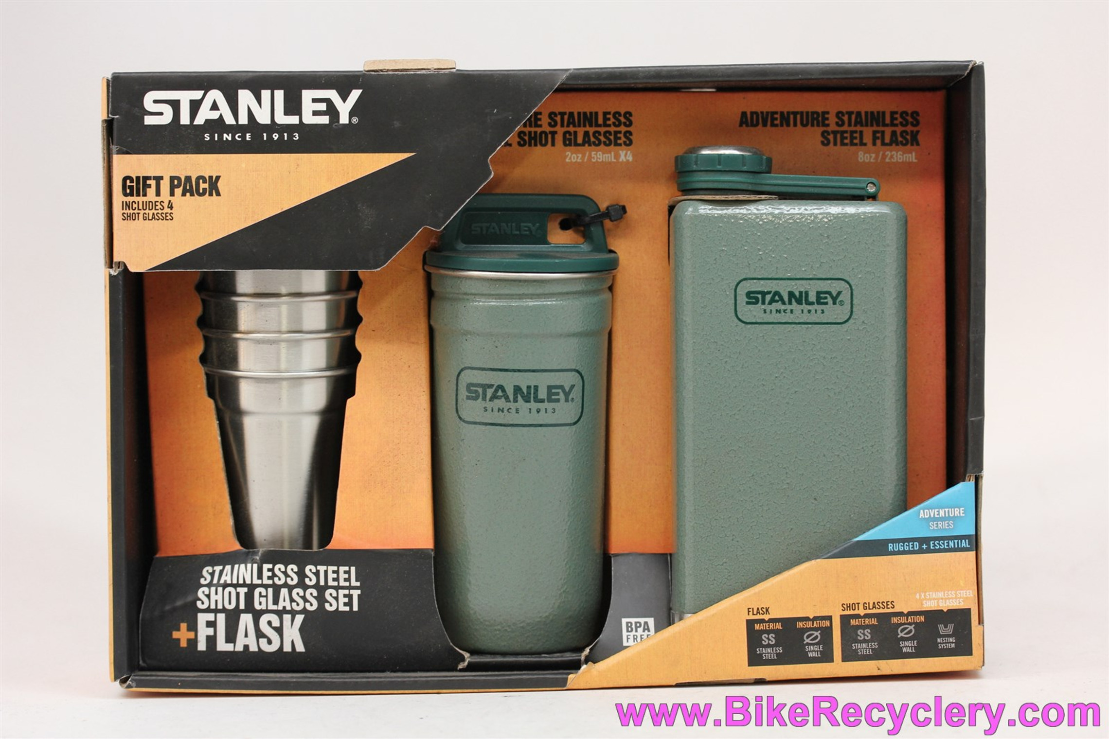 Stanley Pre-party 8 Oz Flask & 2 Oz Shot Glasses With Carry Case Set (7