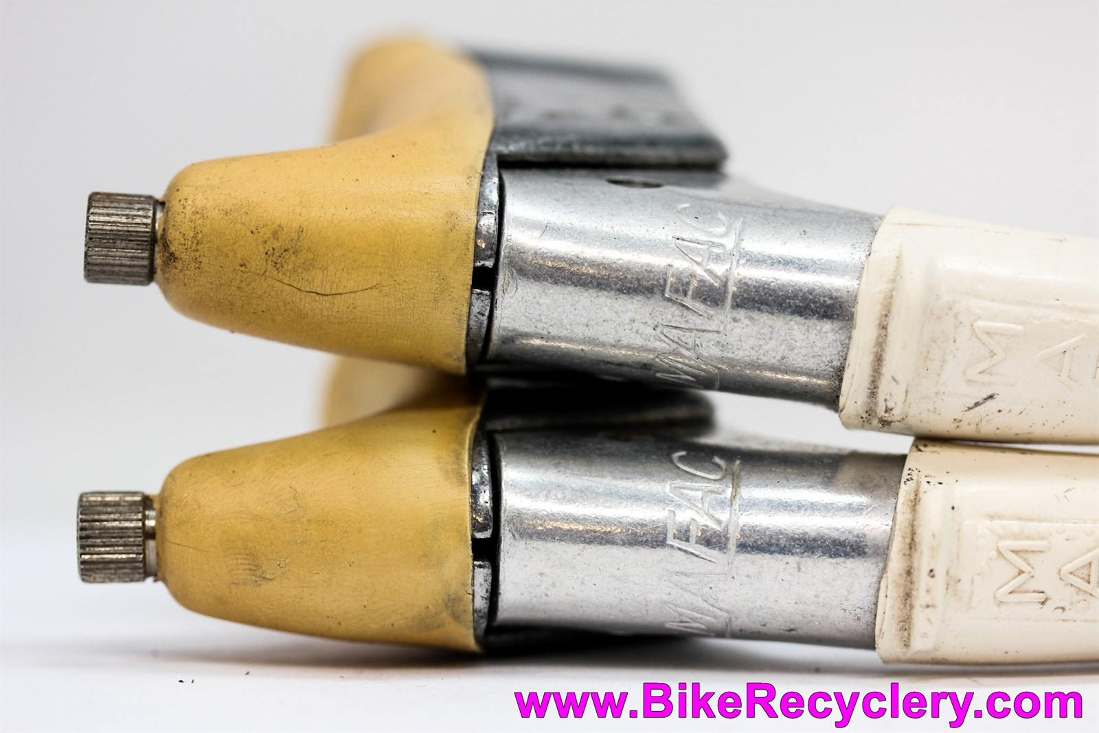 Mafac Course 121 Professional Dural Half Hood Brake Levers: NM Original Tan Hoods - Barrel Adjusters - White Covers - 1950's 1960's (Near Mint+)