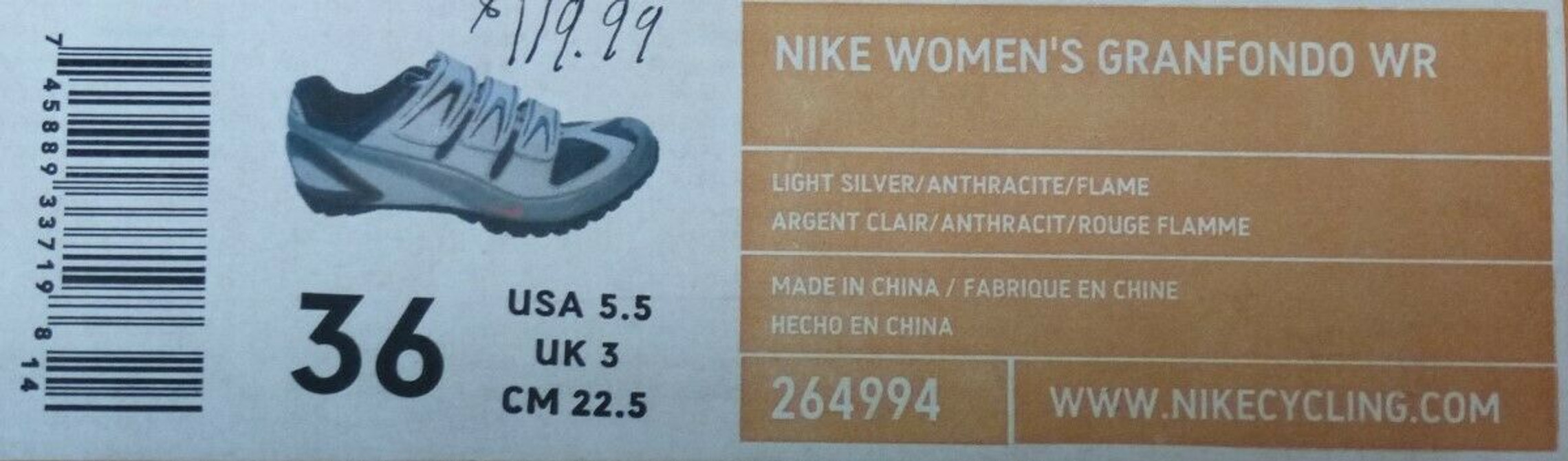 Nike Granfondo WR Women's Road Cycling / Spin Shoes: Size 37 - Two Bolt Cleats - Walkable - Grey/Black (NEW)