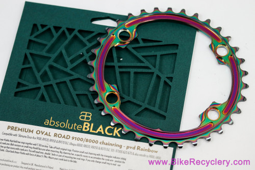 absoluteBLACK Premium Oval Chainring PVD Rainbow: 34t - Shimano Dura Ace 9100 & Ultegra 8000 (NEW)
