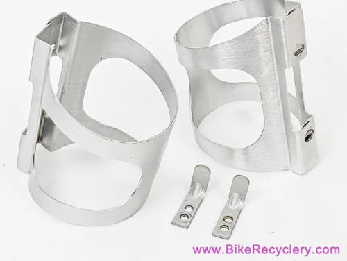 Ringle H2O Anodized Water Bottle Cage SET: 1990's - Silver - Original L Brackets (MINT Barely Used)