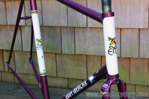 1985 Eddy Merckx Professional Frame / Fork: 60cm (58.5cm Top Tube), Purple & White Cycle Art Paint, 130mm Spacing