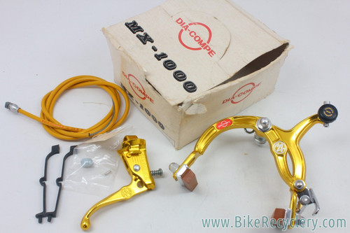 NIB/NOS 1982 DIA-COMPE MX1000 Rear Brake / Tech 3 Lever / Cable & Housing: GOLD Anodized - Matching Date Codes (PRISTINE)