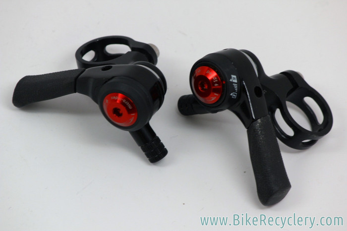 microSHIFT 9 Speed Thumb Shifters: Black / Red - Shimano MTB