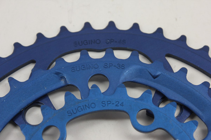 NOS Sugino Blue/Purple Anodized Chainring Set: Mountain Bike