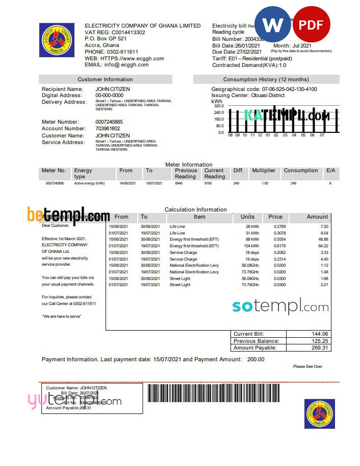 Ghana Electricity Company Of Ghana Utility Bill Template In Word And ghana-electricity-company-of-ghana-utility-bill-template-in-word-and