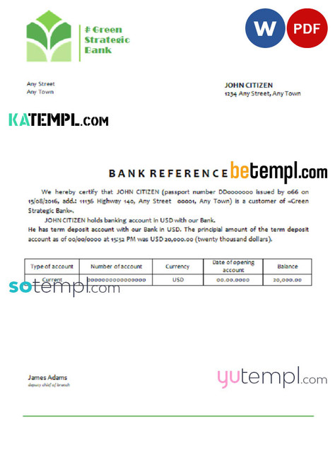 # green union bank universal multipurpose bank account reference template in Word and PDF format