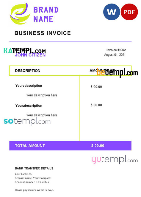 # head project universal multipurpose invoice template in Word and PDF format, fully editable