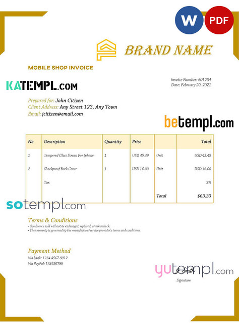 # hunt brush universal multipurpose invoice template in Word and PDF format, fully editable