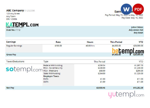 # unique one pay stub template in Word and PDF format