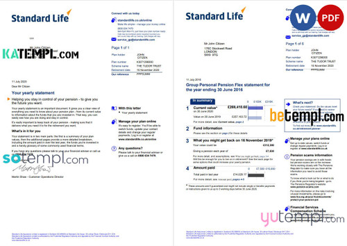 United Kingdom Standard Life utility bill template in Word and PDF format, 7 pages
