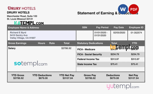 DRURY HOTELS earnings statement template in PDF and Word formats DRURY HOTELS earnings statement template in PDF and Word formats