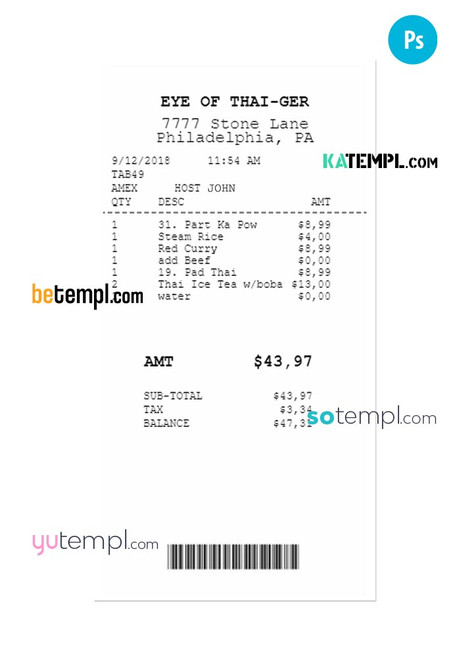 EYE OF THAI-GER payment receipt PSD template