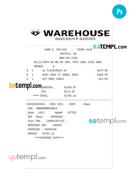 WAREHOUSE receipt PSD template