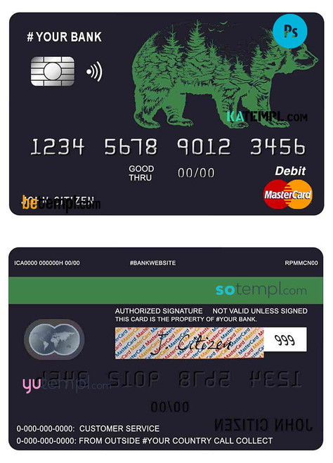 # alpine bear universal multipurpose bank mastercard debit credit card template in PSD format, fully editable