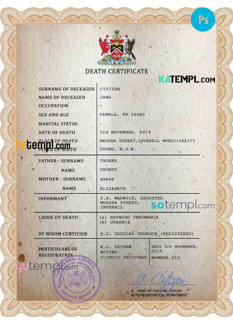 # arms acclaimed death universal certificate PSD template, completely editable