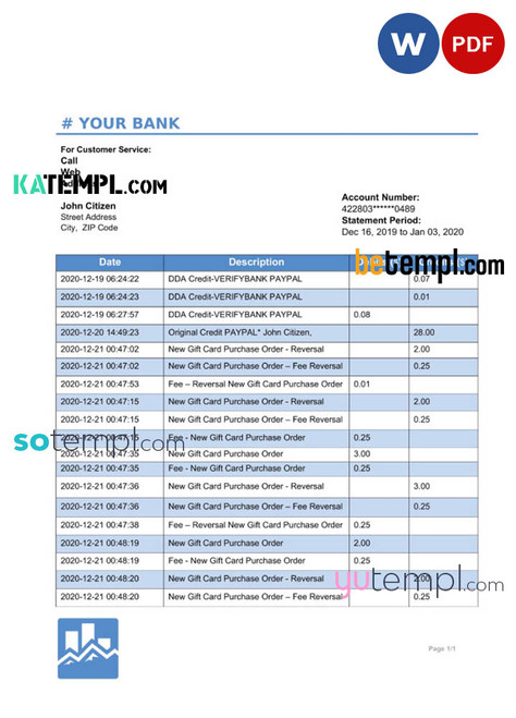 # art shadow universal multipurpose bank statement template in Word format