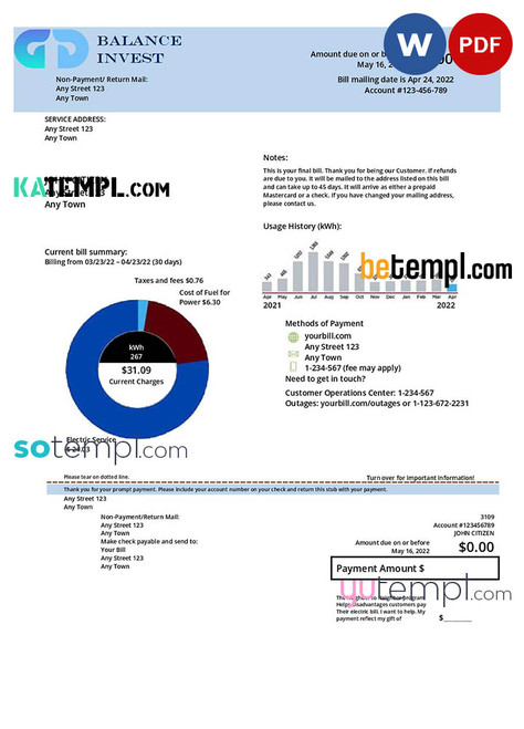 # balance invest universal multipurpose utility bill, Word and PDF template