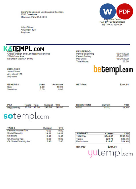 # better help pay stub template in Word and PDF format