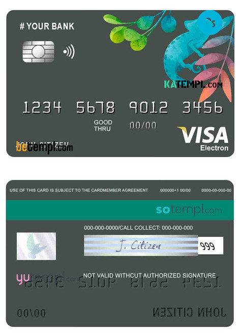 # bueno tropical universal multipurpose bank visa electron credit card template in PSD format, fully editable