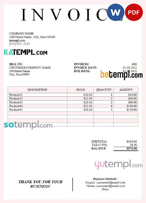 # charge offer universal multipurpose tax invoice template in Word and PDF format, fully editable