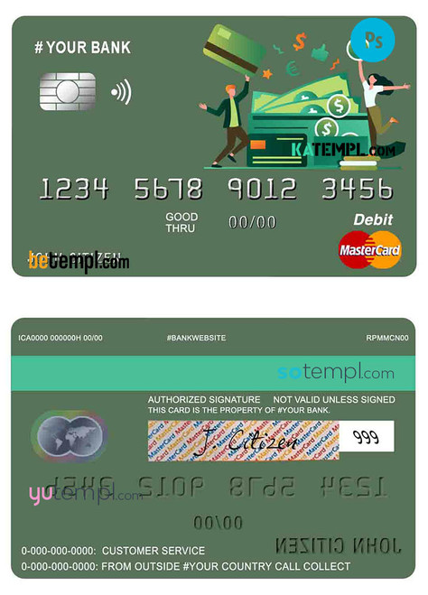 # click money universal multipurpose bank mastercard debit credit card template in PSD format, fully editable