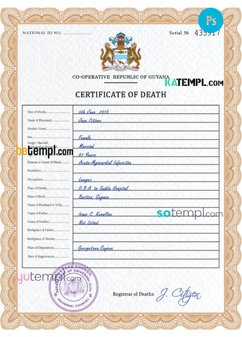 # coat push death universal certificate PSD template, completely editable