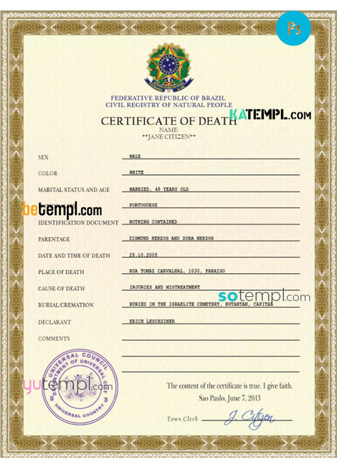 # coat super vital record death certificate universal PSD template