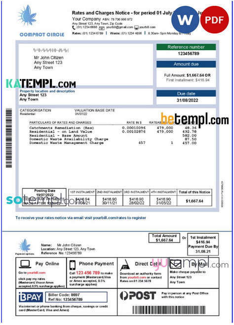 # compact circle universal multipurpose utility bill, Word and PDF template, 2 pages