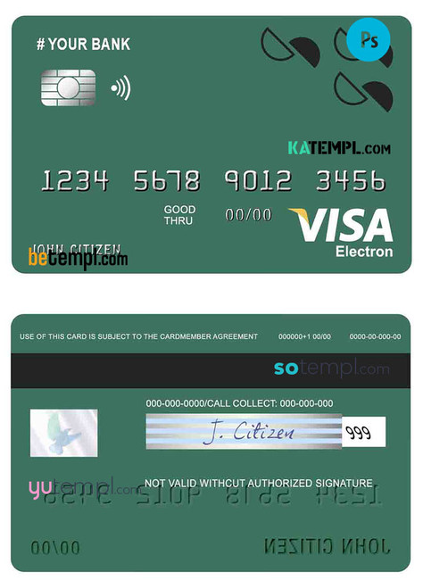 # creations line universal multipurpose bank visa electron credit card template in PSD format, fully editable